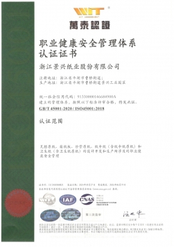ISO45001职业健全安全治理系统认证证书中文